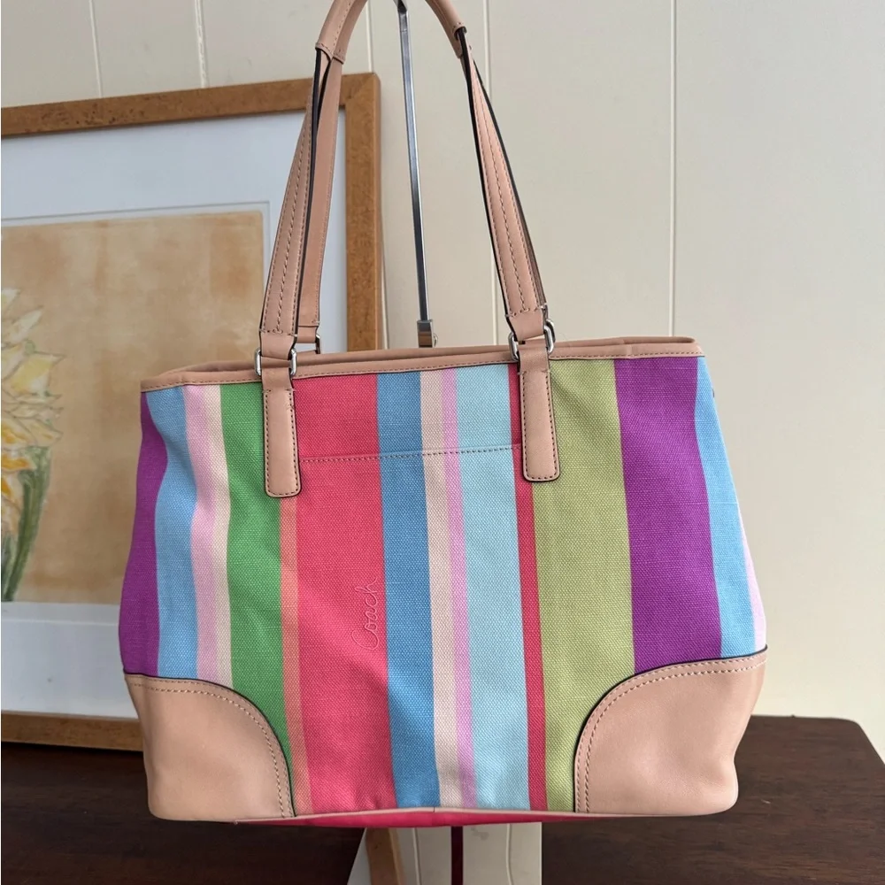 Coach Legacy Hampton Multicolored Stripe Canvas Medium Tote NWT